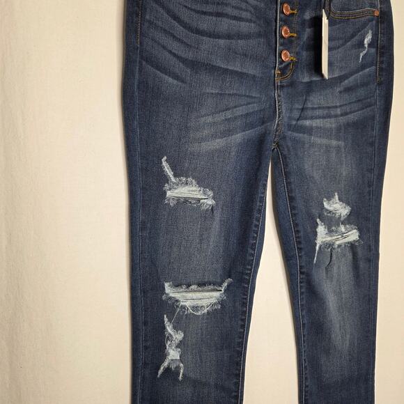 Judy Blue High Rise 5 Button Fly Cuffed Skinny Distressed Jeans 82246 NWT 11/30 - Picture 6 of 11